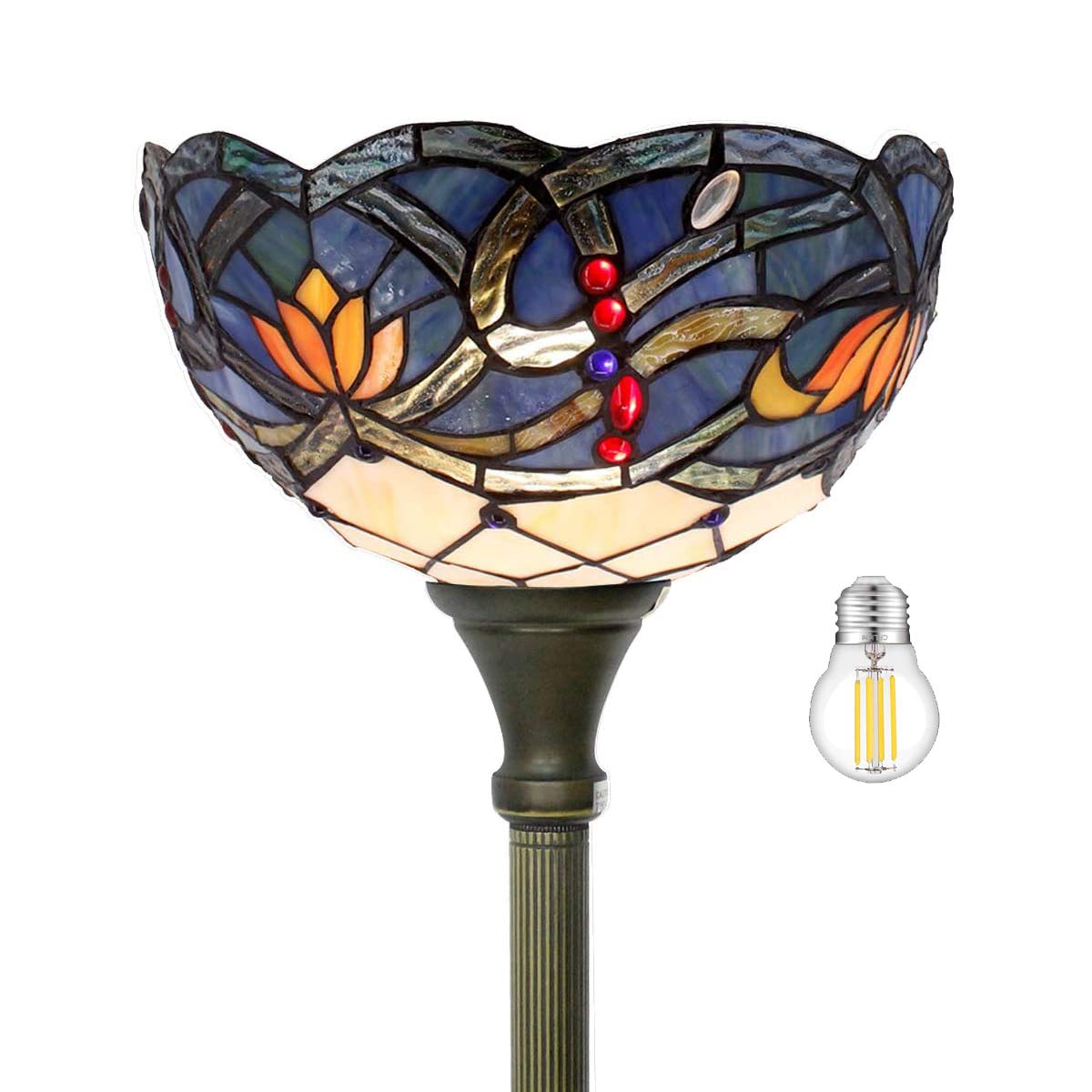 WERFACTORY Tiffany Floor Lamp Blue Lotus Flower Stained Glass